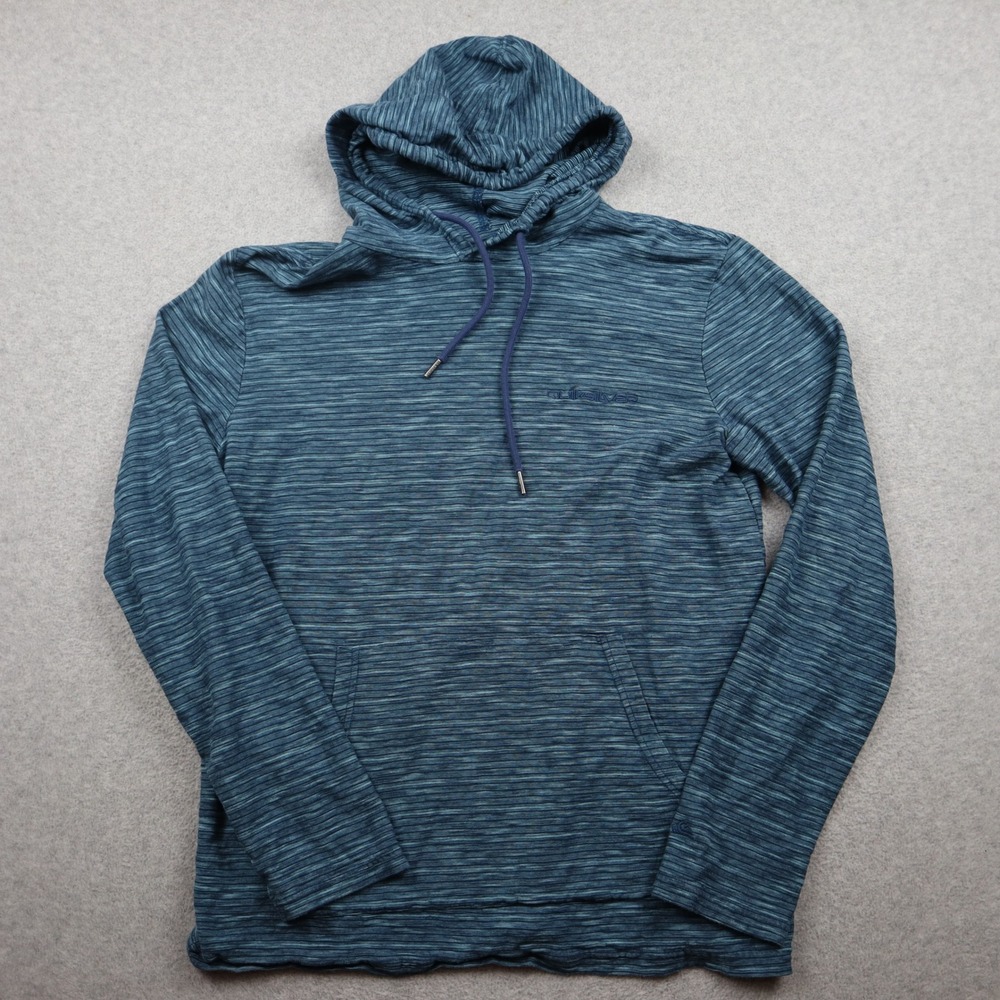 Quiksilver Hoodie Shirt Mens Medium Modern Fit Blue Striped Casual Long Sleeve
